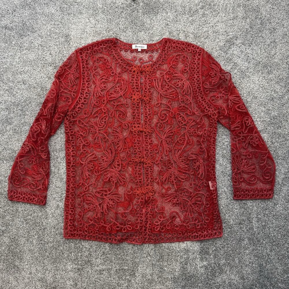 Jeannie Mesh Sheer Top L Embellished Glam Maximalist Statement Holiday Christmas
